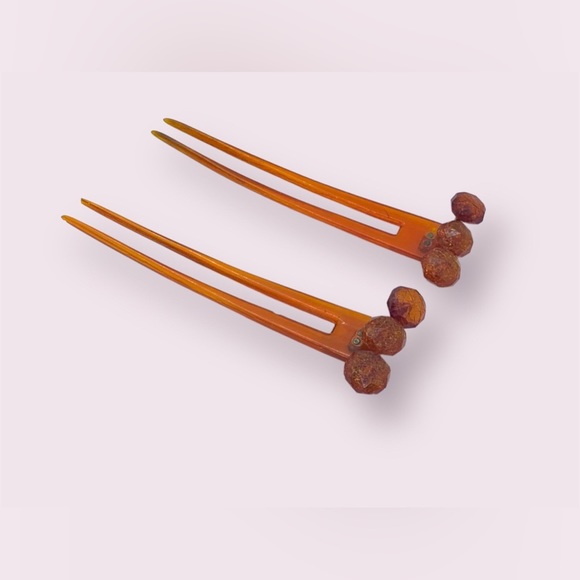 Antique Amber Hairpin Forks Victorian Ornamental Styling Accessory Set - Picture 4 of 11